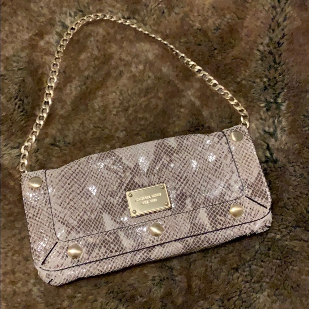 Leather snake print MK evening bag